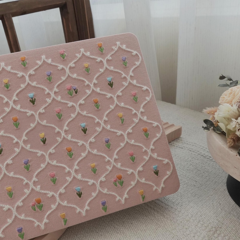 Pink Floral Embroidery Unique Handmade For MacBook Case Classical Beauty Cover Laptop Case Mac Air 13 Mac Pro 13 14 Inch Laptop M1 M2 M3 M4 image 6