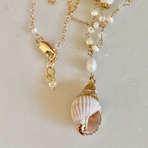 Pearl and Shell Necklace Gold Filled Beach Wedding Necklace Pukka shells