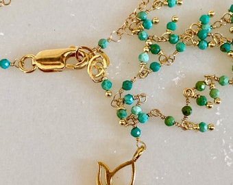 Chinese Turquoise Gold Lotus Necklace Yoga Inspired December Birthstone