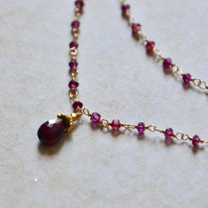 Garnet gold filled double strand necklace January Birthstone