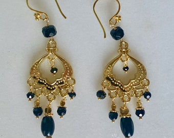 Black and Gold Chandelier Earrings