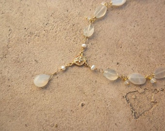 Moonstone Wedding Necklace, Earrings Set Gold Filled