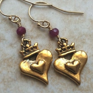 Heart Crown Ruby Earrings Gold Filled July Birthstone