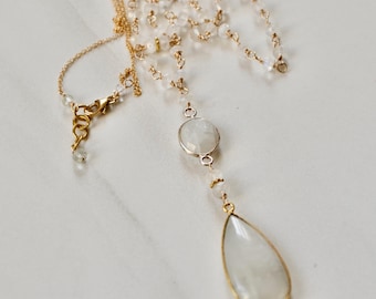 Moonstone Gold Filled Teardrop Necklace Wedding Jewelry