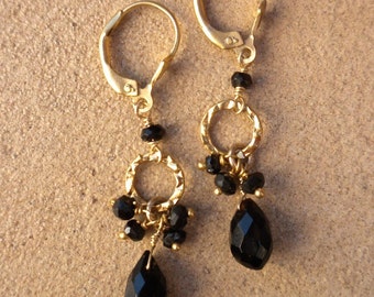 Black spinel and onyx earrings gold filled