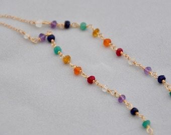 Or rempli ou argent Chakra Couleurs Gemstone Collier Yoga Inspiré Yoga Collier Arc-en-ciel