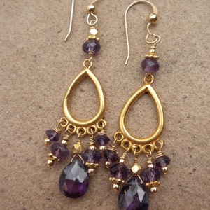 Amethyst gold filled earrings with crystals February Birthstone