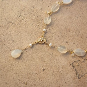 moonstone and pearl gold necklace June birthstone