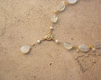moonstone and pearl gold necklace June birthstone