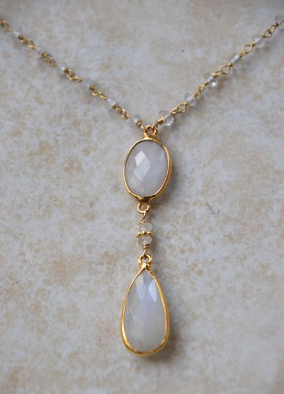Moonstone Double Strand Choker Gold Filled Teardrop Necklace - Etsy