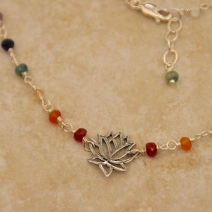 Gemstone Chakra Colors Silver Lotus Necklace Yoga Inspired Ruby Saphire Carnelian Amethyst Moonstone