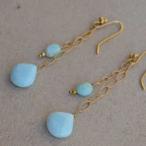 Blue Opal Earrings Teardrop Dangle Gold Filled, October Birthstone, birthstone jewelry, birthstone earrings