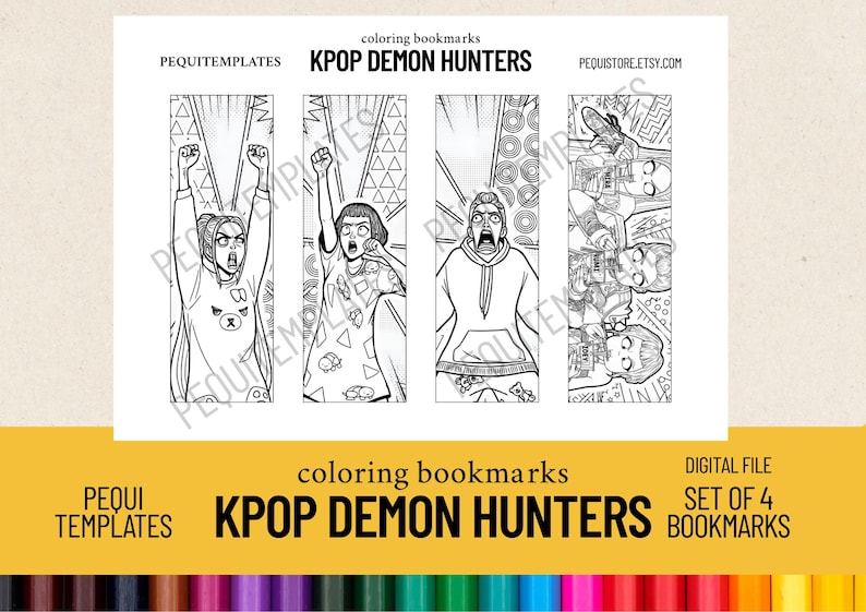 Kpop Demon Hunters Coloring Bookmarks HUNTR/X Style (digital Download