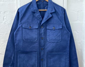 60s Style Mid Blue French Workwear Chore Jacket - Washed