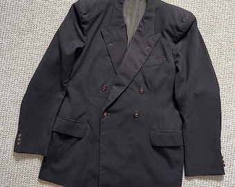 Blazer retro antiguo de lana a rayas marrones con doble botonadura para hombre, años 40