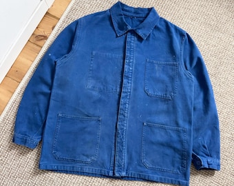Vintage Blue Chore Coat | Unisex Stencil Cotton Utility Work