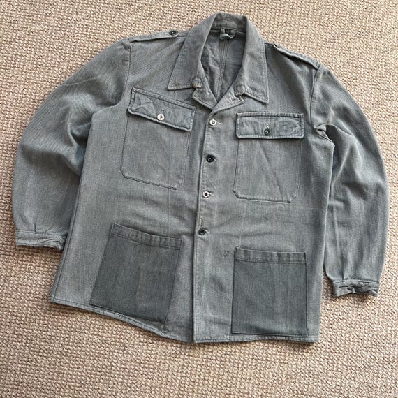 Vintage 60-70s Heavy Denim Faded Gray French Cotton Chore Works