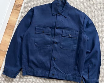 Chaqueta corta de ciclismo francesa de los años 70, estilo retro, de algodón descolorido, azul oscuro, talla S