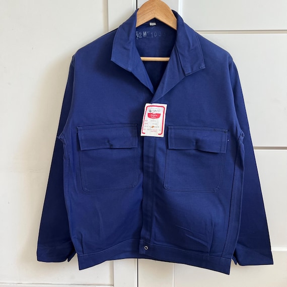 70s Vintage Adolphe Lafont Groupe French Blue Cotton Zip-up Works