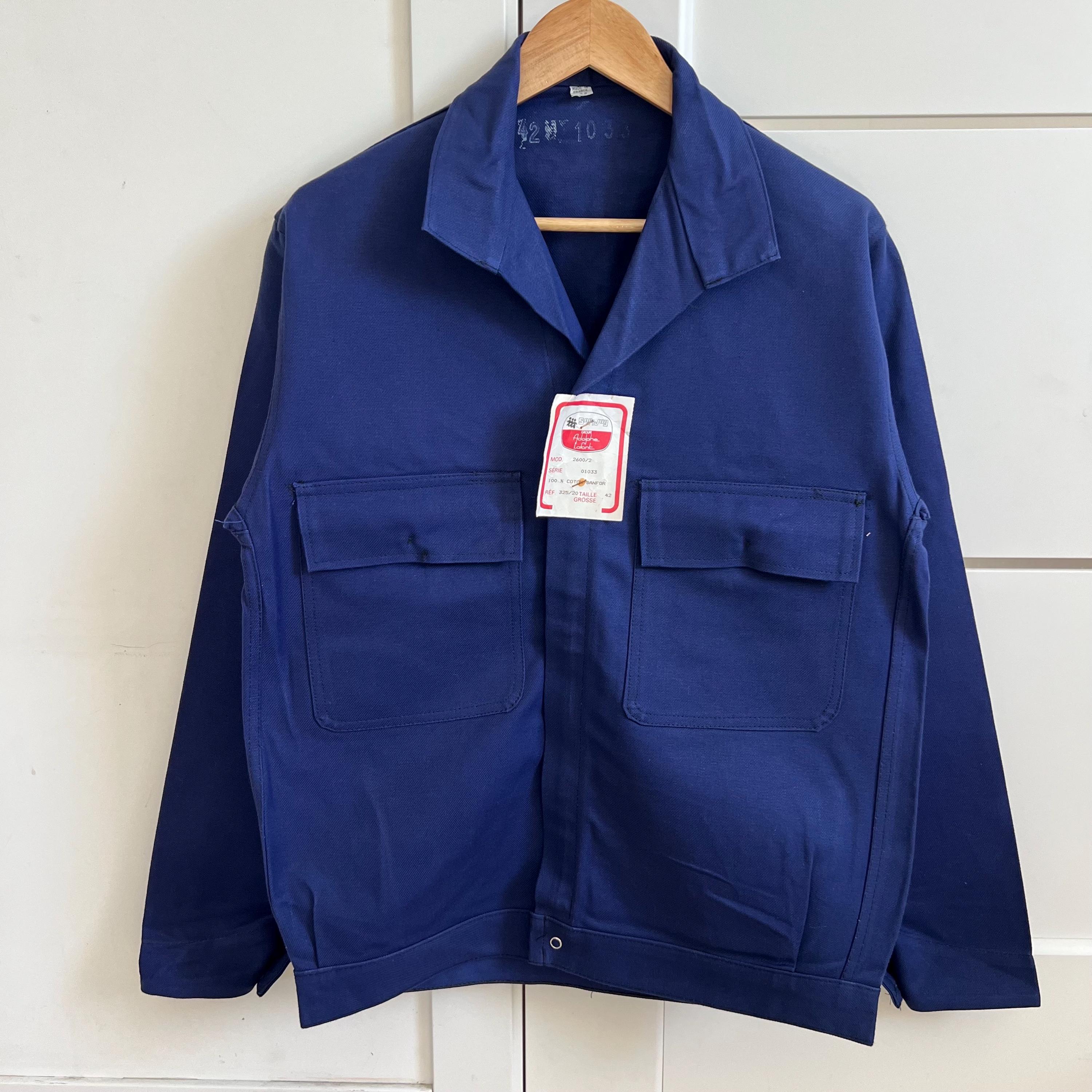 70s Vintage Adolphe Lafont Groupe French Blue Cotton Zip-up Works