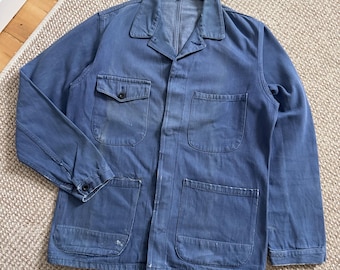 Chaqueta Sanfor de mezclilla vintage de los años 70, color azul desteñido, algodón desgastado, estilo ropa de trabajo, talla 48.