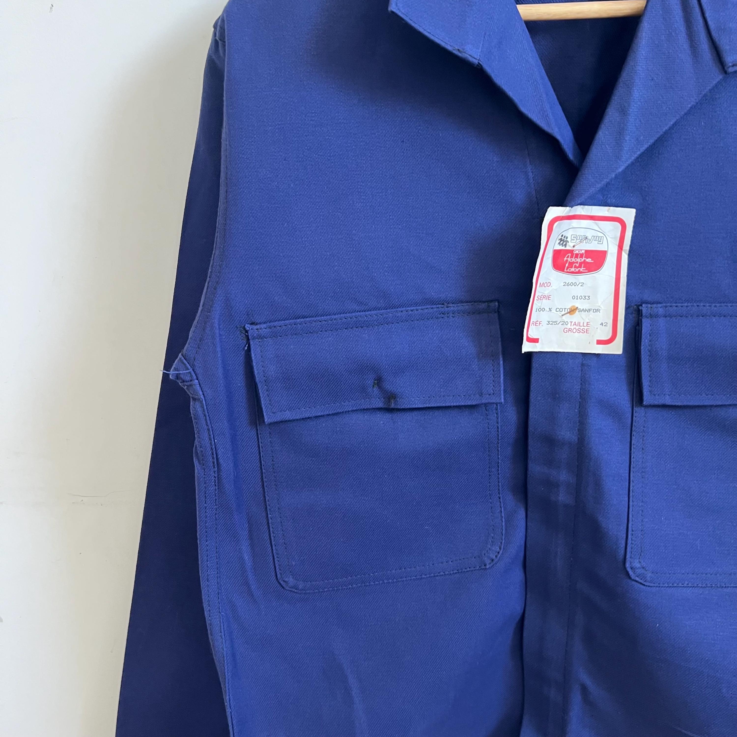 70s Vintage Adolphe Lafont Groupe French Blue Cotton Zip-up Works 