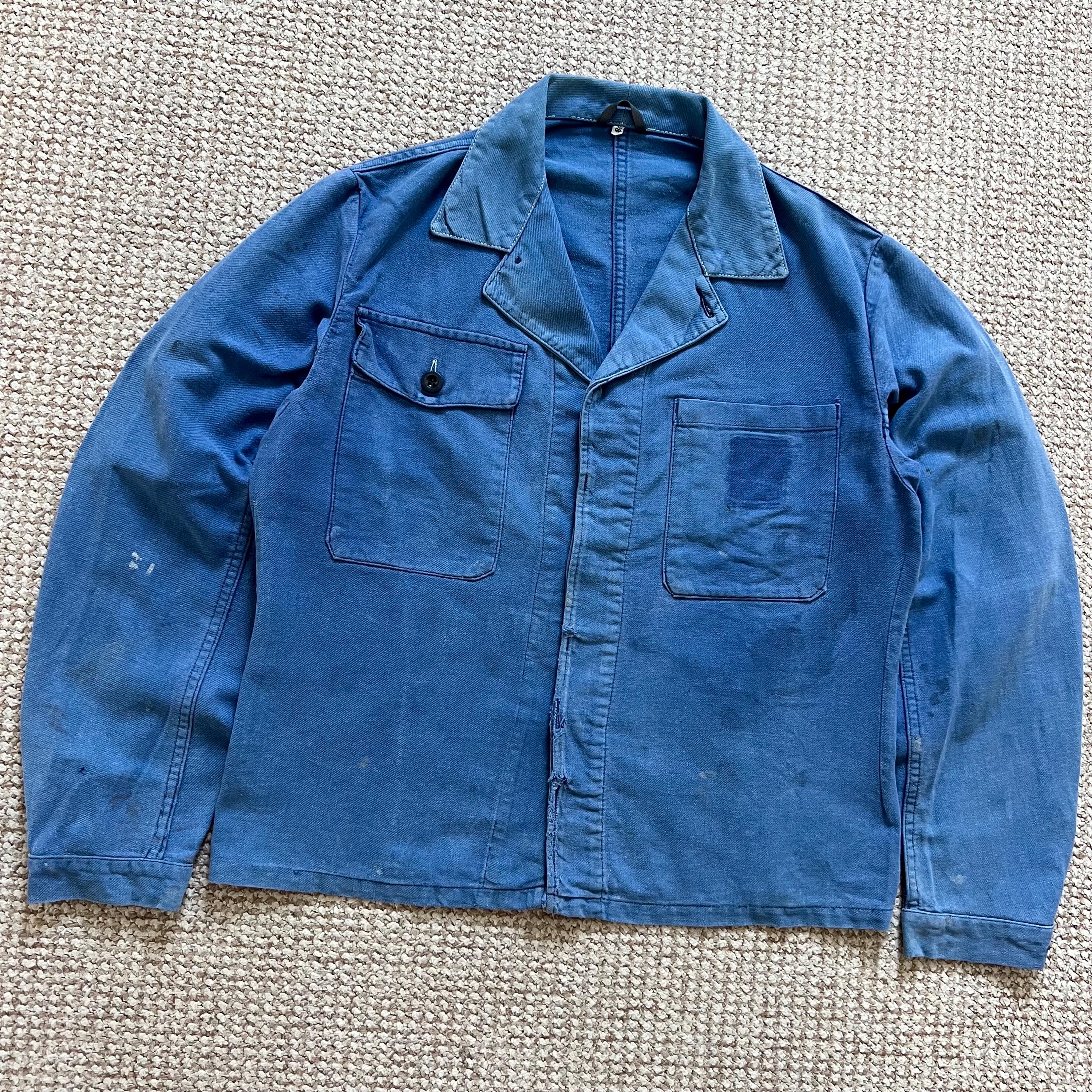 60s Vintage French Distressed Blue Cotton Worn Works Sun