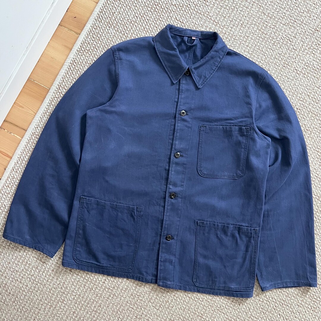 80s French Vintage Faded Blue Cotton Chore Workwear Le Laboureur Style