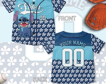 Disney Stitch Baseball Jersey – Lilo and Stitch Sports Shirt, Cute Cartoon Button-Up Top, Hawaiian Disney Outfit UNZG15