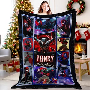 Miles Morales Spider-Man Fleece Blanket, Spider-Man Across The Spider-Verse Blanket, Superhero Avengers Throw Blanket For Bed SL2N09-1