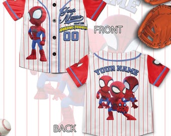 Custom Spidey And His Amazing Friends Baseball Jersey,Spider Verse Baseball Jersey Junior Hero Team,Disney Group Trip Baseball Jersey UNZ505