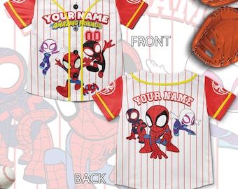 Custom Spidey And His Amazing Friends Baseball Jersey, Spider Verse Baseball Jersey Junior Hero Team Shirt, Disney Group Trip Jersey UNZ504