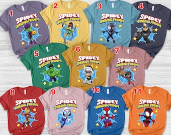Spidey and His Amazing Friends Characters Shirt, Spiderman Inspired Birthday Shirt, Spiderman Toddler Birthday, Superhero Family  UM1N25