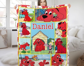 Manta personalizada de Clifford, el gran perro rojo. Manta polar de Clifford. Regalos de cumpleaños y Navidad. SKX216