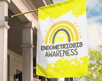 Endometriosis Awareness Garden Flag, Welcome Sign, New Home, Decorative House Banner, Yellow Awareness Ribbon, Rare Disease Support UMVO19