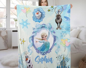 Personalized Disney Frozen Blanket, Custom Name Disney Blanket, Princess Elsa Blanket, Disney Birthday Girl Gift, Disney Blanket UN2N12