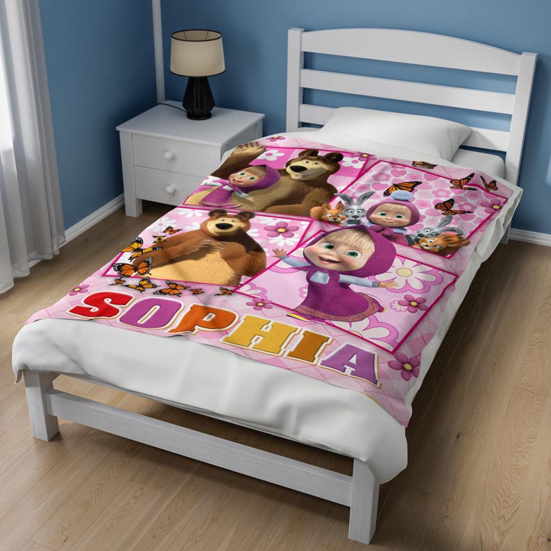 Masha and the Bear Theme Birthday Family Blanket, Custom Personalized ...
