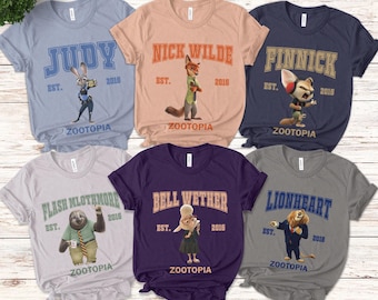 Zootopia characters shirt, Vintage Zootopia Shirt, Bellwether Finnick Zootopia, Nick and Judy Shirt, Disneyland Shirt, Disney Family UL2J07