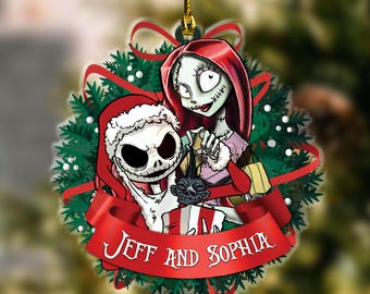 Personalized Couple Ghost Ornaments, Custom His Nam And Her Name, Jack Skellington Ornament, Skull Couple Ornament UL4H01