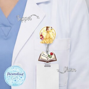 Disney Belle Beauty and the Beast Book Stack Badge Reel, Belle Book ID Holder, Disney Inspired Work Reel, Storybook Badge Gift UOUL02