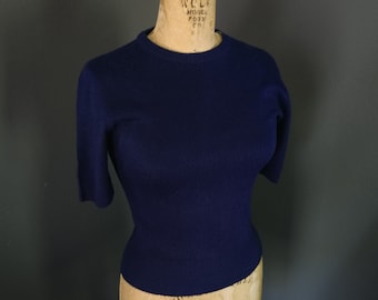 1940s "Play Knit" Sapphire Blue Fuzzy Sweater Top 1950s
