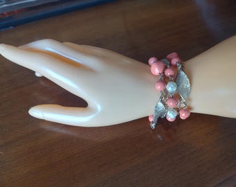 1950s 60s CHUNKY Coral + Pearl Costume Bracelet