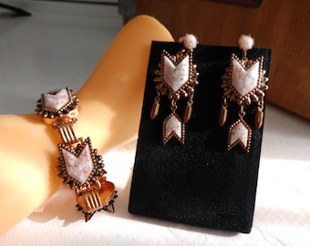 1950s PINK *Confetti* Thermoset Copper Southwest Demi-Parue Earrings Bracelet Set