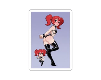 Hot Babe Sexy Pose Redhead Pigtails Cuffed full body Chibi with Waifu Anime Sticker Die-Cut Stickers