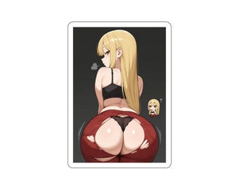 Big Booty Ripped Yoga Pants Sexy Black Lace Underwear Pawg Blonde Chibi with Clip Black Waifu Anime Sticker Die-Cut Stickers