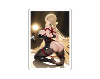 Sexy Big Booty Red Rope Bond and Cuffed Blonde Milf Chibi Waifu Anime Sticker Die-Cut Stickers