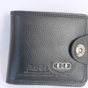Portafoglio con logo Audi / Portafoglio nero nuovo e porta carte in pelle classica UE, regalo da uomo per lui / Festa del papà, regalo di compleanno / regalo per papà
