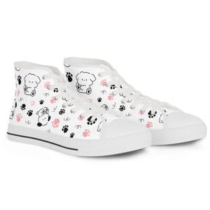 Zapatillas altas para mujer, con un bonito estampado de cachorro y patas, zapatos, diseño pastel divertido, estilo minimalista de dibujos animados, encantadores.