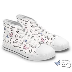 Zapatillas altas para mujer, con un bonito estampado de cachorro y mariposa, un divertido diseño pastel, estilo minimalista de dibujos animados, con mucho encanto.