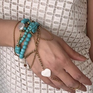 Turquoise Bracelet with Gold Chain, Layered Bracelet, Natural Stone Bracelet, Bracelet, Handmade Jewelry, Gift For Her